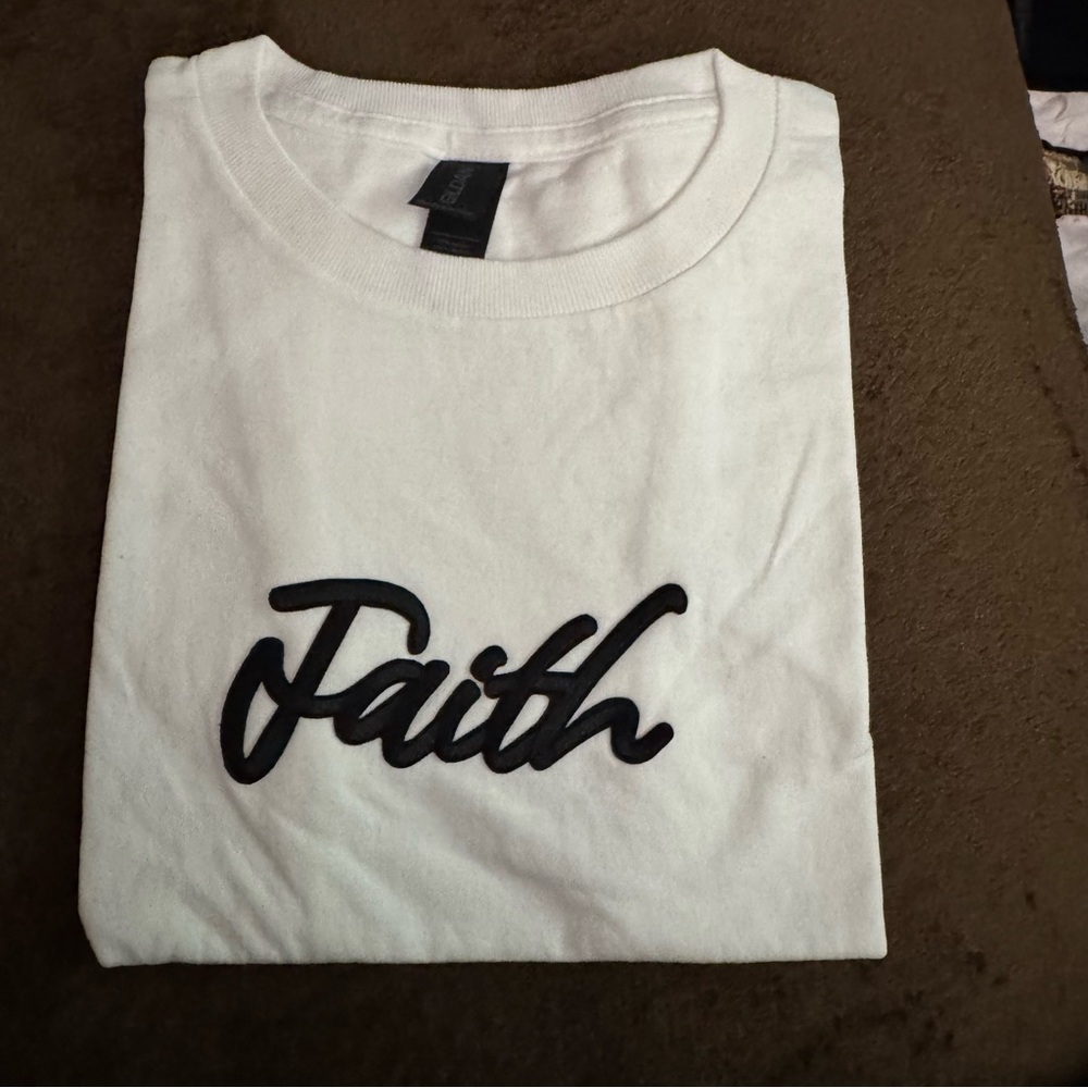 White Tee with Black 'Faith' Print
